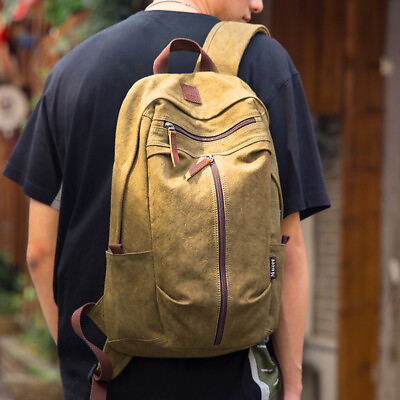 Vintage Canvas Men Outdoor Travel Laptop Backpack School Bag Hiking Rucksack $25.99