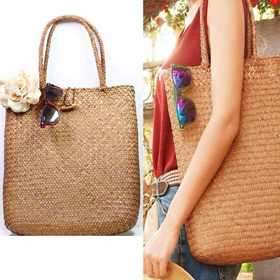 #ad Fashion Women Beach Bag Straw Large Woven Handbag Casual Flower Tote Shopper Bag
