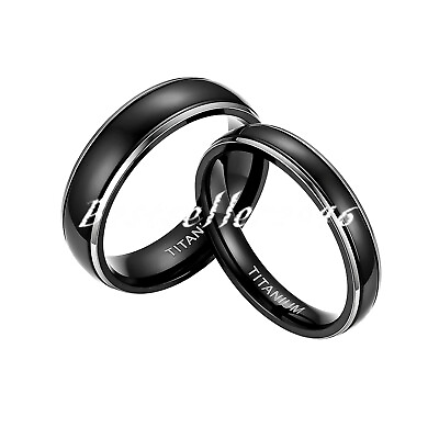 #ad 2pcs Hisamp;Hers 4mmamp;6mm Couple Polished Black Dome Titanium Steel Wedding Rings