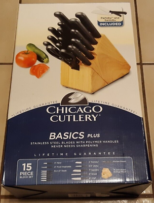 #ad Chicago Cutlery Basic Plus 15 Piece knife set with Block Partoku Santoku Knife