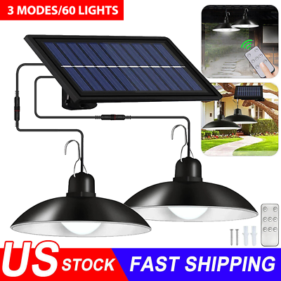 #ad Double Head LED Pendant Light Solar Power Outdoor Indoor Garden Yard Shed Lamp
