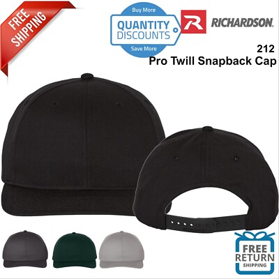 #ad Richardson Mens Pro Twill Snapback Baseball Hat Cap 212 Mid Profile Six Panel