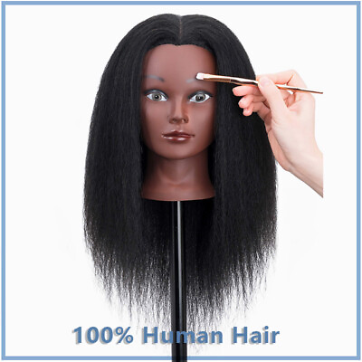#ad 100% Human Hair 14quot; Mannequin Head Hairdresser Manikin Training Cosmetology Doll