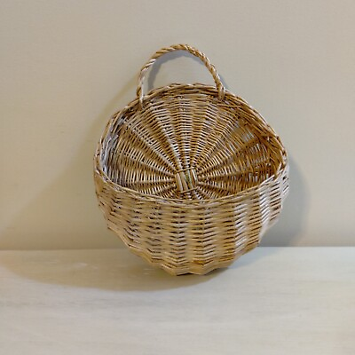 #ad Vintage Woven Boho Hanging Basket 9quot; Diameter Natural Pocket Basket pre owned