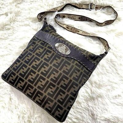 #ad FENDI Selleria Zucca Pattern Shoulder Bag Canvas Leather