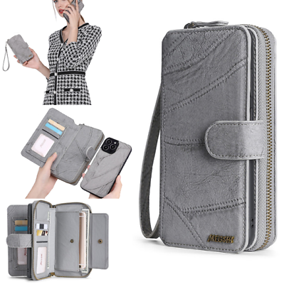 #ad Girl Women Leather Zipper Detachable Crossbody Card Wallet Phone Case Cover