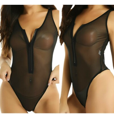 #ad Women#x27;s See Through Mesh Bodysuit Babydoll Lingerie Fishnet Ultrathin Sleepwear