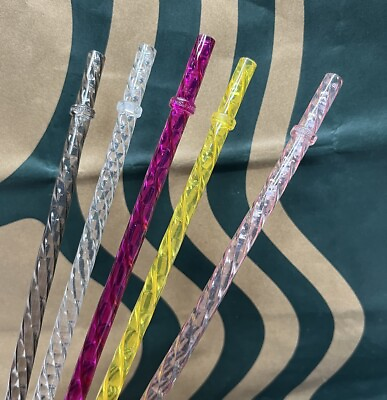 #ad 5pcs New Starbucks 10.5 inch Reusable Plastic Corrugated Straw for Venti Tumbler
