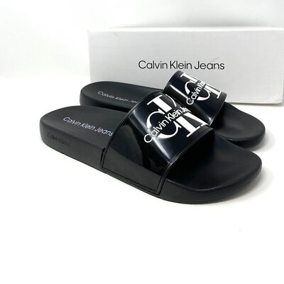 #ad Calvin Klein Mavett Monogram Slide Sandal Black Men#x27;s Size