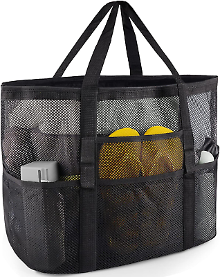 #ad Bag Beach Mesh Tote Large Shoulder Pool Handbag Bags Zipper Pockets Travel Women