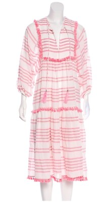 #ad ZIMMERMANN Stripe Valour Dress Pink Size 1 AU 8 Oversize Cotton Tassels Fringe