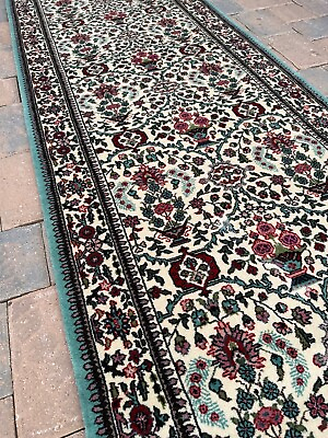 #ad New Handmade Fine Quality Ivory Floral Runner Mint Teal amp; Mauve Accents3#x27;x12#x27;