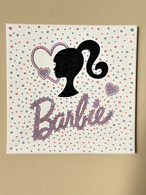 #ad Barbie Painting Canvas with Rhinestons. Size 12*12 in