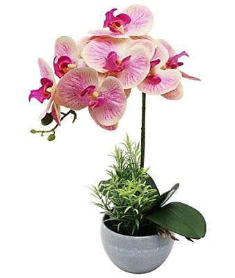 #ad Olrla Artificial Orchid Flower in Grey Pot Faux Pink Orchid Real Touch Fake Pha