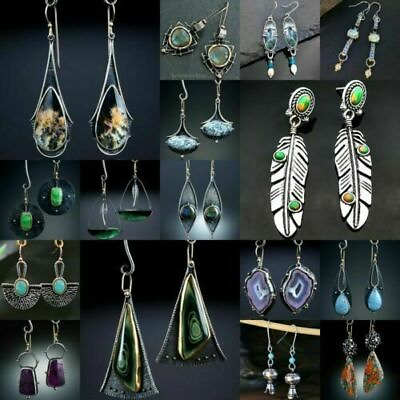 #ad 925 Silver Zirconia Moonstone Earrings Pearl Ear Hook Dangle Drop Gift Jewelry