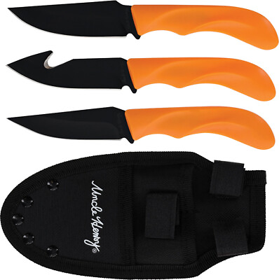 #ad Uncle Henry 1200434 3.5quot; Black Stainless Orange Polymer Fixed Knife Combo