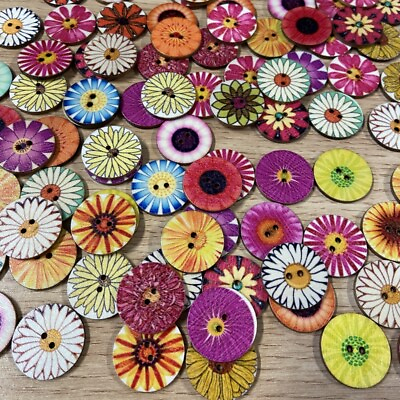 #ad 100pcs Wood Wooden Art Buttons Mixed Color DIY Sewing Crafts 15mm 20mm 25mm