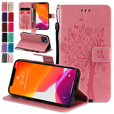 #ad Leather Emboss Love Tree Cat Wallet Case For iPhone 14 15 Pro Max 13 12 11 XS XR