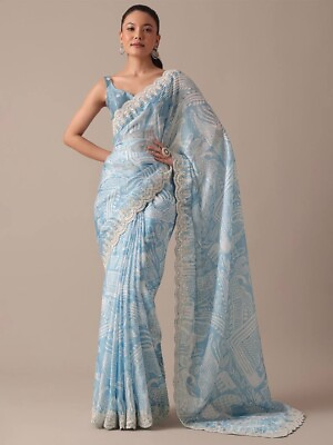 #ad SAREE BLOUSE WOMEN INDIAN WEDDING DESIGNER BOLLYWOOD PARTY WEAR SARI BLUE BLOUSE