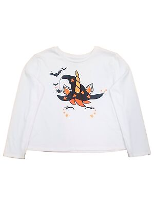 #ad Girls White amp; Orange Unicorn Long Sleeve Halloween T Shirt Tee Shirt