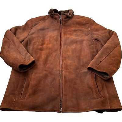 #ad Marc New York Size 2XL Shearling Brown Winter Coat Full Zip Lamb Leather Fur