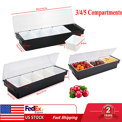 #ad 3 4 5 Compartments Condiment Dispenser Chilled Server Caddy Food FruitSalad Tray