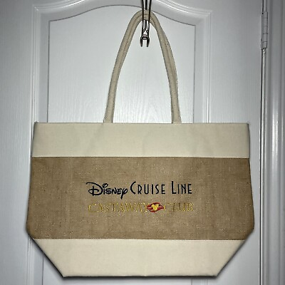 #ad Disney Cruise Line Castaway Club Deluxe Burlap amp; Canvas Tote Bag Tan Cream 20x12