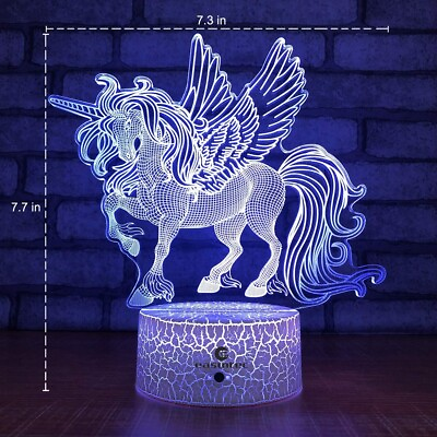 #ad 3D LED Night Light Unicorn Pegasus Table Desk Lamp 7 Colors Dimmable Options