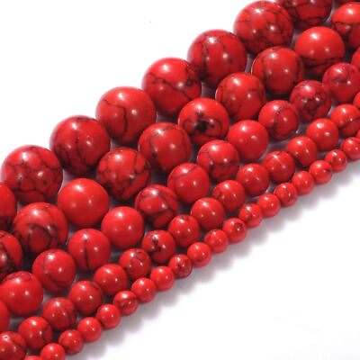 #ad Natural Stone Beads 4mm Red Turquoise Gemstone Round Loose 4MM