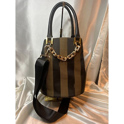 #ad Authentic Fendi Pequin Handbag Crossbody Vintage Pecan Pattern Canvas Bucket Bag