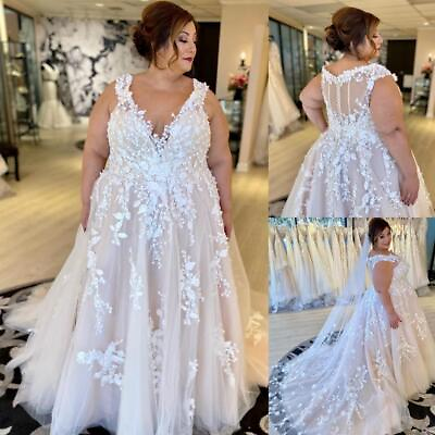 #ad Plus Size Beach Wedding Dresses V Neck Lace Appliqued A Line Boho Bridal Gowns