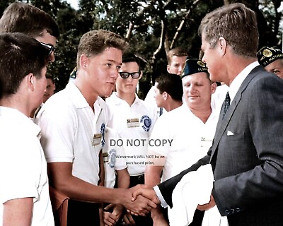 #ad PRESIDENT JOHN F. KENNEDY GREETS BILL CLINTON AGE 16 IN 1963 8X10 PHOTO EP 875