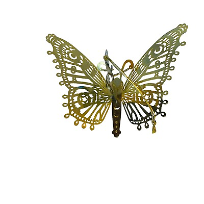 #ad Butterflies Christmas Ornament Cutout Filigree Gold Metal Angels Riding