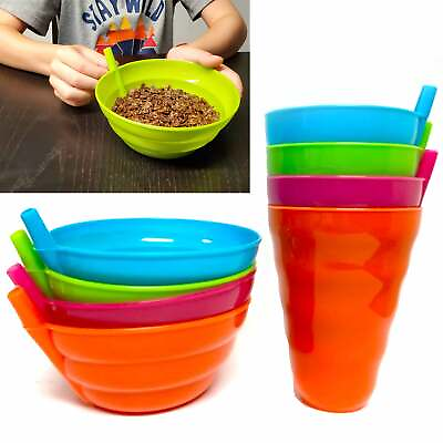 #ad Cereal Bowls with Straws Kids Straw Cup Set of 4 Bowls and 4 Straw Cups BPA Free