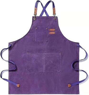 #ad Kitchen Chef Apron with 3 Pockets Cross Back Adjustable Bib for Cooking Purple