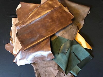 #ad 6 Pound Upholstery Mixed Larger Scrap Leather Pieces Mixed Colors and Weights