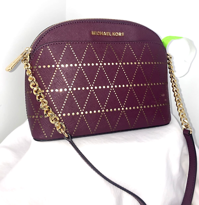 #ad Michael Kors Emmy Crossbody Bag Dome Plum Leather Perforated $268 B2Q