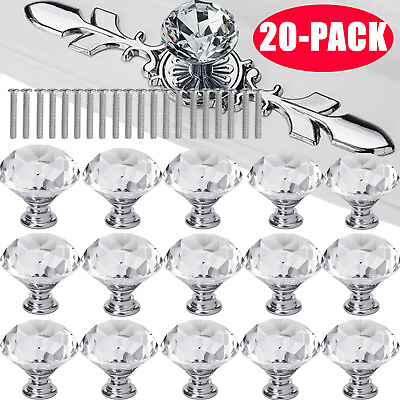 #ad 20PCS Clear Drawer Door Knobs Crystal Glass Cabinet Cupboard Kitchen Handle Pull