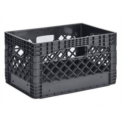 #ad 24QT Plastic Heavy Duty Milk Crate for Household Storage Black