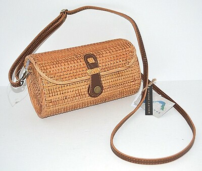 VIETNAM GENUINE LEATHER HANDCRAFTED HAND WOVEN STRAW BEACH PURSE BAG BROWN NEW $17.59
