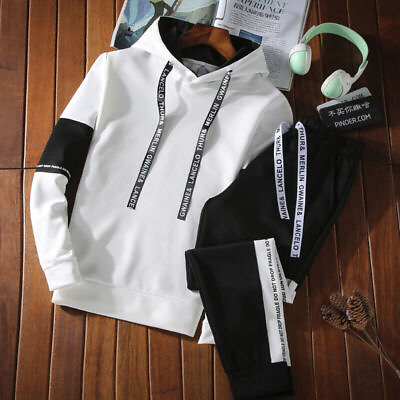#ad Men Tracksuit Two Piece Set Sport Hoodie SweatshirtPants Suit Hooded Jacket Set