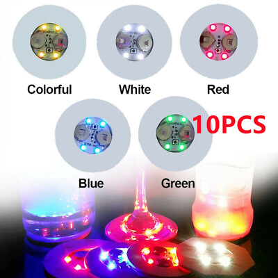 #ad 10 PCS SET LED Coaster Light Up Drink Bottle Cup Mat Glow Club Party Bar Decor