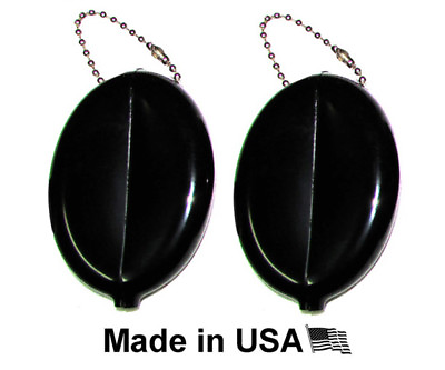 #ad 2 Black Oval Squeeze Coin Holders Key Chain Money Change Purse Made in USA