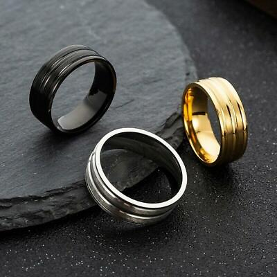 #ad 18K Gold Silver Black Stainless Titanium Steel Band Men 8mm Party Rings Size6 12