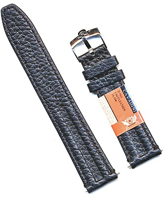 #ad GENUINE BLACK LEATHER CAVADINI STRAP 18mm OR 20mm amp; OMEGA STEEL OR GOLD BUCKLE