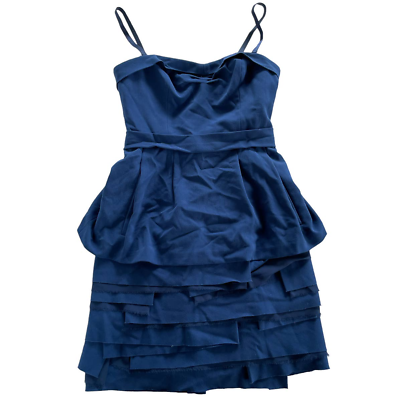 #ad BCBGMAXAZRIA Dress Womens 2 Blue Peplum Sleeveless Sweetheart Neck Poly Blend