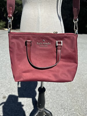 #ad Kate Spade Watson Lane Lucie Crossbody handbag Burgundy Purse Bag Logo Nylon