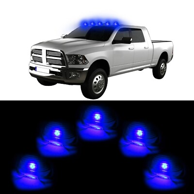 #ad 5X SMOKE LENS ROOF CAB MARKER LIGHTS T10 BLUE LED BULB FOR FORD PICKUP TRUCK