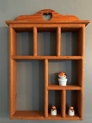 #ad Vintage Farmhouse Country Wood Wall Shelf Display 25quot;H Heart Curio Cottage