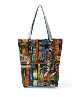 Women Canvas Cat Print Shoulder Tote Handbags Casual Shopping Bag Beach Bag #54 $11.97